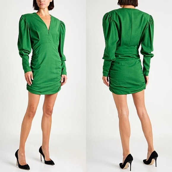 NWT Isabel Marant Stella Dress Puff Sleeve Mini Green 40/8 - Picture 5 of 15